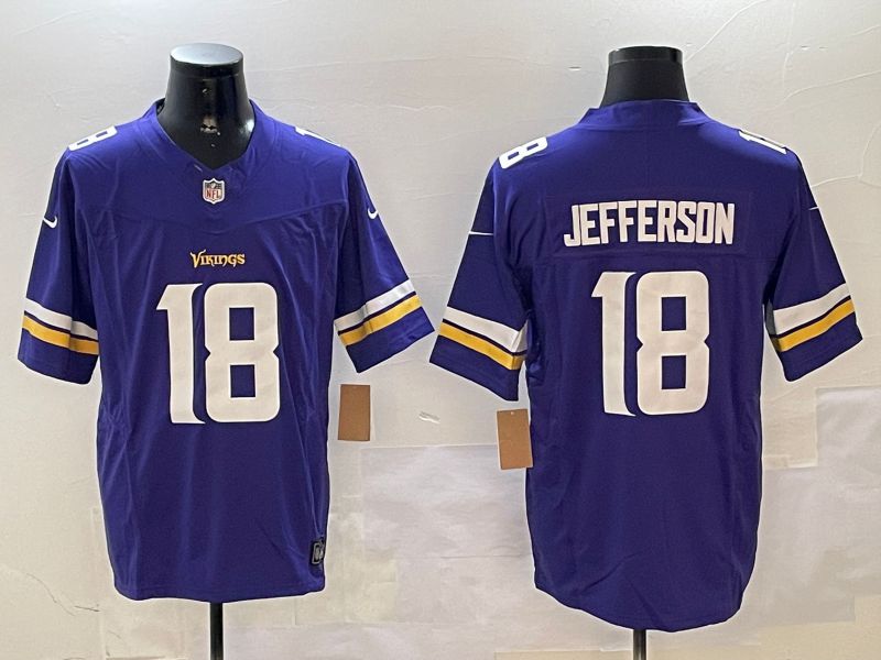 Men Minnesota Vikings 18 Jefferson Purple Throwback Three generation 2024 Nike Limited NFL Jersey style 2